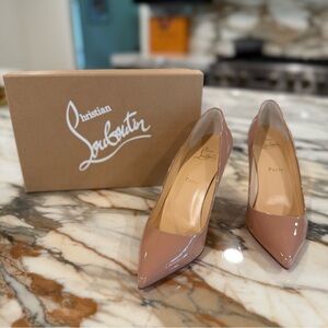 NIB Christian Louboutin Pigalle Follies 85 Blush Patent Leather Pumps